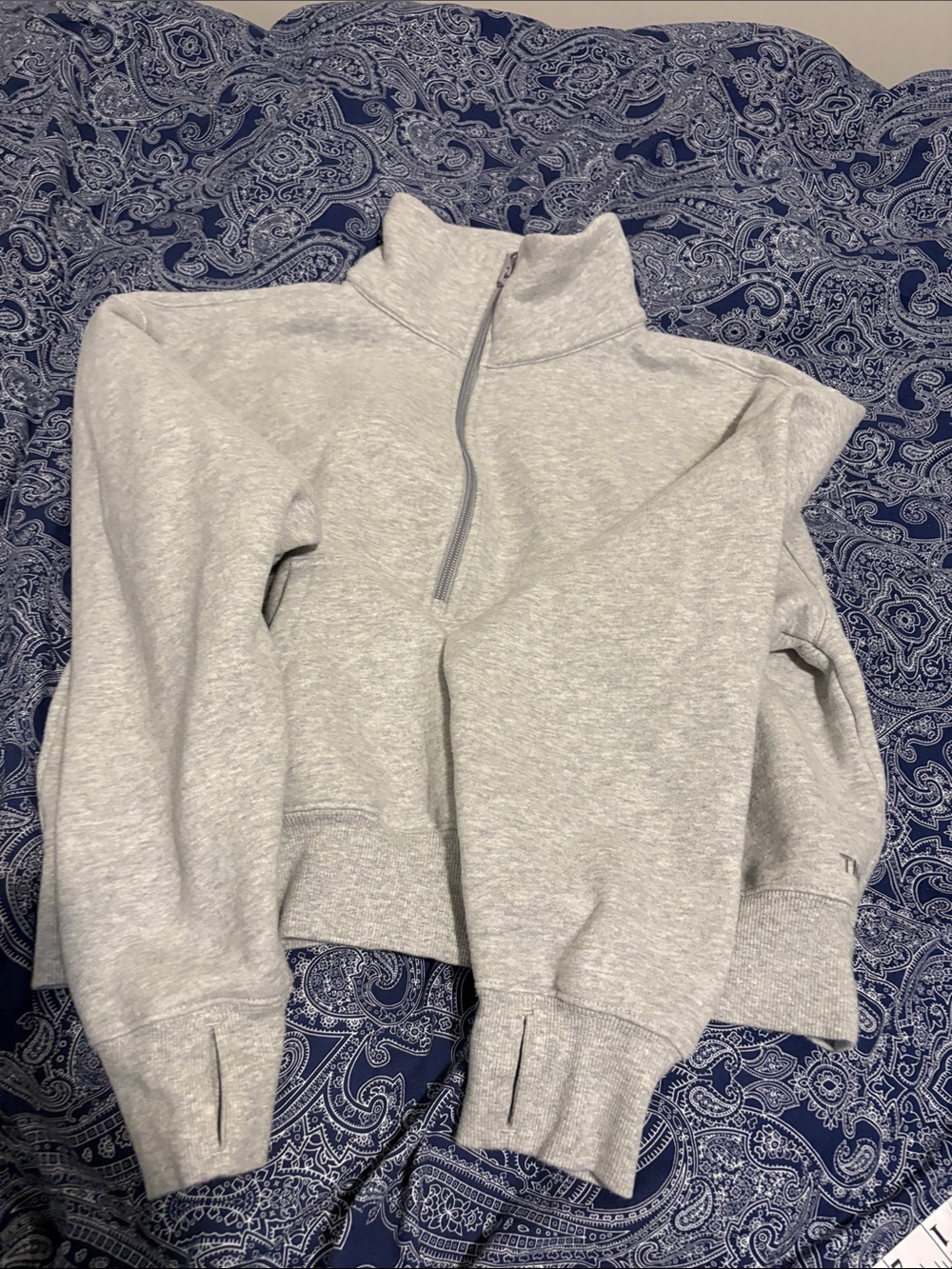 TNA Light Gray Cropped Quarter-Zip Turtleneck Sweater